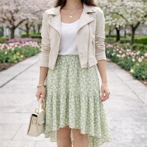 Ilse Jacobsen Hornbaek Green Floral Dot High Low Ruffle Skirt US 8 NWT